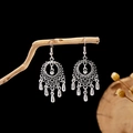 Silver bohemian drop earrings with hollow rings and metal charms on a branch - E2874-28/Ring Teardrop Pendant