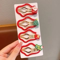 4-pack Christmas hair clips for girls featuring Santa, tree, and red wave patterns - 4-Santa Claus (No Card)