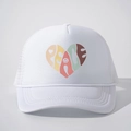 Casquette trucker blanche en mesh avec imprimé cœur peace et fermeture réglable - Taille unique / Blanc