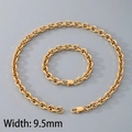 Ensemble collier et bracelet dorés en acier inoxydable de 9,5 mm de largeur - Largeur de Chaîne 9.5mm (Or)
