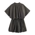 Mini vestido globo gris oscuro minimalista con mangas de capa y textura de algodón y lino - XS / gris oscuro