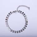 Silver stainless steel chain bracelet with multiple round charms and lobster clasp closure - 17+5cm / Silver Round Plate Charm Style