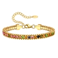 Bracciale in acciaio inossidabile dorato con pietre di zircone colorate e chiusura a moschettone - Oro Multicolore