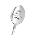 Silver stainless steel coffee spoon with custom Good morning Mom engraved message - Good morning Mom
