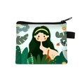 Mini flat coin purse with cute girl illustration and black zipper closure - 6-Forest Girl