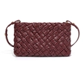 Chic burgundy woven leather crossbody bag with adjustable strap and gold buckle hardware - Burgundy