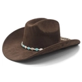 Donkerbruine western cowboyhoed met brede rand en bohemien kralenband als accessoire - M (56-57 cm) / Bruin