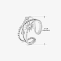 Adjustable silver tone ring with triple-layered beaded bands and sunburst motif - Sunburst Style(ZN459S) / Steel