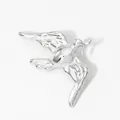 Elegant silver metal flying bird brooch with textured wing details in a polished finish - Silver Peace Dove Style (PX021)