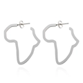 Boucles d'oreilles carte de l'Afrique en acier inoxydable argenté poli avec reflet - Style Puce Carte Pleine / E192 Couleur Acier