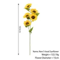 Tall artificial sunflower bouquet with five bright yellow heads and green stem - New 5-Head Sunflower