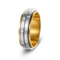 Rotatable stainless steel spinner ring in silver and gold with textured rectangle pattern - Inner Gold + Outer Silver