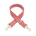 Close-up of red and white woven adjustable shoulder strap with gold metal buckles - 3.8CM / Red Zigzag (Gold Buckle)