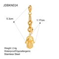 Detailed view of golden stainless steel Hamsa and star earring with size specifications - Hamsa Hand Star Style (JDBKN014)