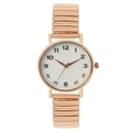 Reloj elástico para mujer en oro rosa con esfera de nácar blanco y números árabes - Dorado