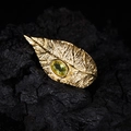Leaf design S925 sterling silver necklace with green peridot gemstone in golden finish - Ring / Gold / Peridot