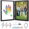 DIY family handprint shadow box frame kit with wood finish and 6-color acrylic paint set - Black - Hinged / 26.5x18.6cm (individually Packaged)