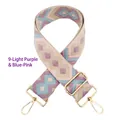 Close-up of geometric rhombus pattern on embroidered jacquard bag strap with gold hooks - 9-Light Purple Blue Pink