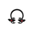 Halloween black bat horseshoe ring with red crystal stone and wing design detail - Bat Red Rhinestone Style (240403-18)
