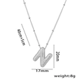 Bubble letter N pendant necklace with white zircon pavé in 18K gold plated finish - Steel Color Letter N with Zirconia