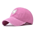 Close-up of pink washed cotton baseball cap with cute white bear embroidery detail - Adjustable / Pink Bear Design
