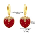 Chic red strawberry enamel earrings with gold accents and sparkling crystals - E00212-03 Red Sparkling Strawberry Earrings