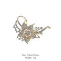 Detail view of flower brooch showing dimensions 5.0cm by 6.5cm and weight 22g - Gold Floral Rhinestone Brooch (XD8450-3)