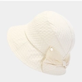 Beige bubble texture bucket hat with elegant side bow and metallic logo detail - M (56-58cm) / White