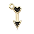 Golden arrow pendant with black enamel heart charm and attachment ring on white background - Bow & Arrow