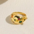 Chunky 14K gold plated ring with irregular colorful zircon stones in vintage style - Gold with Colorful Gems