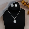 Sparkling teardrop zircon necklace and earrings set for bridal wedding or gala evening wear - GS013 Oval Halo Set / Silver