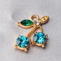 Miniature cherry charm with blue and green crystals in gold alloy frame for jewelry DIY - Style 29