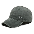 Vintage dark gray washed cotton baseball cap with white RK embroidery and curved brim - Adjustable / Army Green