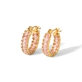 Detailansicht der goldenen Edelstahl-Ohrringe mit rosa Zirkonia im Baguetteschliff - Rosa (TE6322-PK)