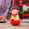 Chinese tumbler girl doll in red traditional dress holding a golden Fu character sign - 1088-44 Holding 'Fu' Character (Medium)
