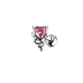 Piercing de ombligo corazón de diablo plateado con gema rosa y cuernos sobre fondo blanco - Stud aretes