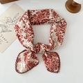 Red and beige floral cotton linen scarf featuring delicate lace edges and vintage patterns - Ethnic Orange Red