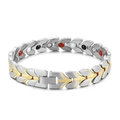 Bracciale magnetico bicolore in acciaio al titanio con motivo a spiga per uomo - Stile Foglia Bicolore Oro (KB151273-WGPZ)