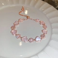 Rose gold heart and flower bracelet with pink opal inlays and sparkling zircons - Mother of Pearl Heart Style (16#)