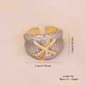 Bague large en cuivre plaqué or avec motif en X et pavage de zircons cubiques - Style Pavé en X (2#)