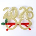 Sparkly gold 2026 New Year glasses with snowflake decor and red plastic temples - Gold 2026 Digital Decorative Glasses