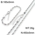 Polished silver stainless steel twist chain necklace and bracelet set 5mm width - 5mm Silver