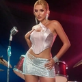 Pink satin one-shoulder corset top and silver sequin mini skirt for party fashion - Dmx59968 Pink / XS
