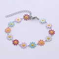Adjustable stainless steel chain bracelet featuring colorful daisy flower charms - Silver Multicolor Flowers 1