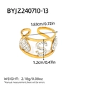Adjustable golden stainless steel ring featuring a crystal S and heart accents - Letter S Hollow Style (BYJZ240710-13)