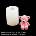 Pink cartoon bear silicone mold for candles showing mold and finished product size - Transparent A120 (Teddy Bear) / Clear