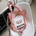 Borsa tote in tela rosa con stampa di corgi carino e scritta happy con tracolla lunga - Stampa Corgi a Tasca Singola / Rosa