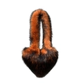 Detailed close-up of heart-shaped faux fur handbag in orange and black stripe pattern - Orange