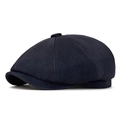 Classic dark blue newsboy cap in soft faux suede with an eight-panel vintage structure - L (59-60cm) / Navy Blue
