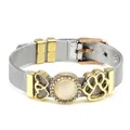 Two-tone 10mm mesh strap bracelet with silver band and gold cat paw charm accents - S-Two Tone (Opal Cat Paw)